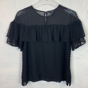 J. Crew Black Edie Top Swiss Dot Flutter Blouse